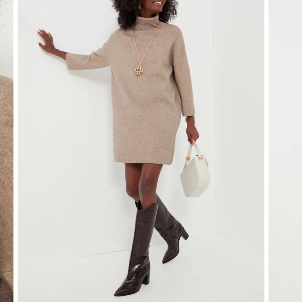 Pomander Place Taupe Turtleneck Sweater Dress